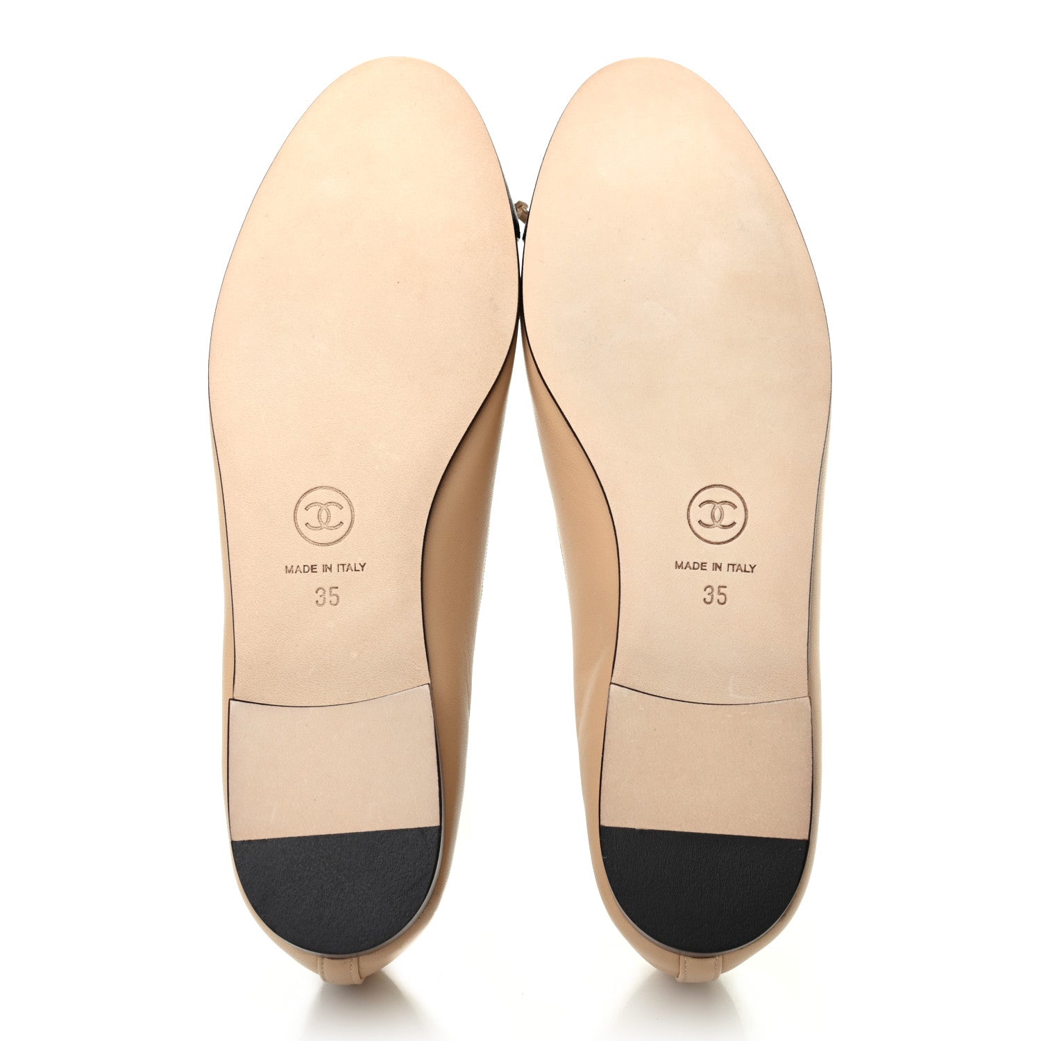 Chanel Lambskin Cap Toe CC Ballerina Flats 35 Beige Black 4 of 6