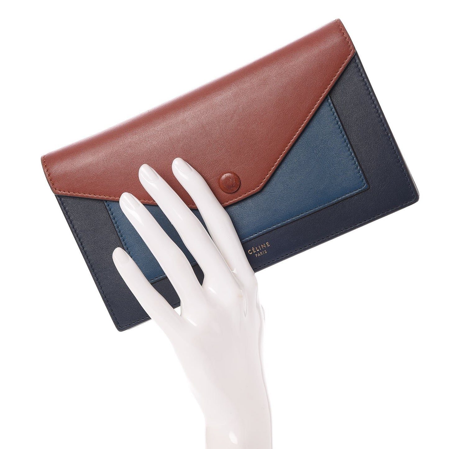 Smooth Calfskin Large Multifunction Envelope Flap Clutch Metallic Blue