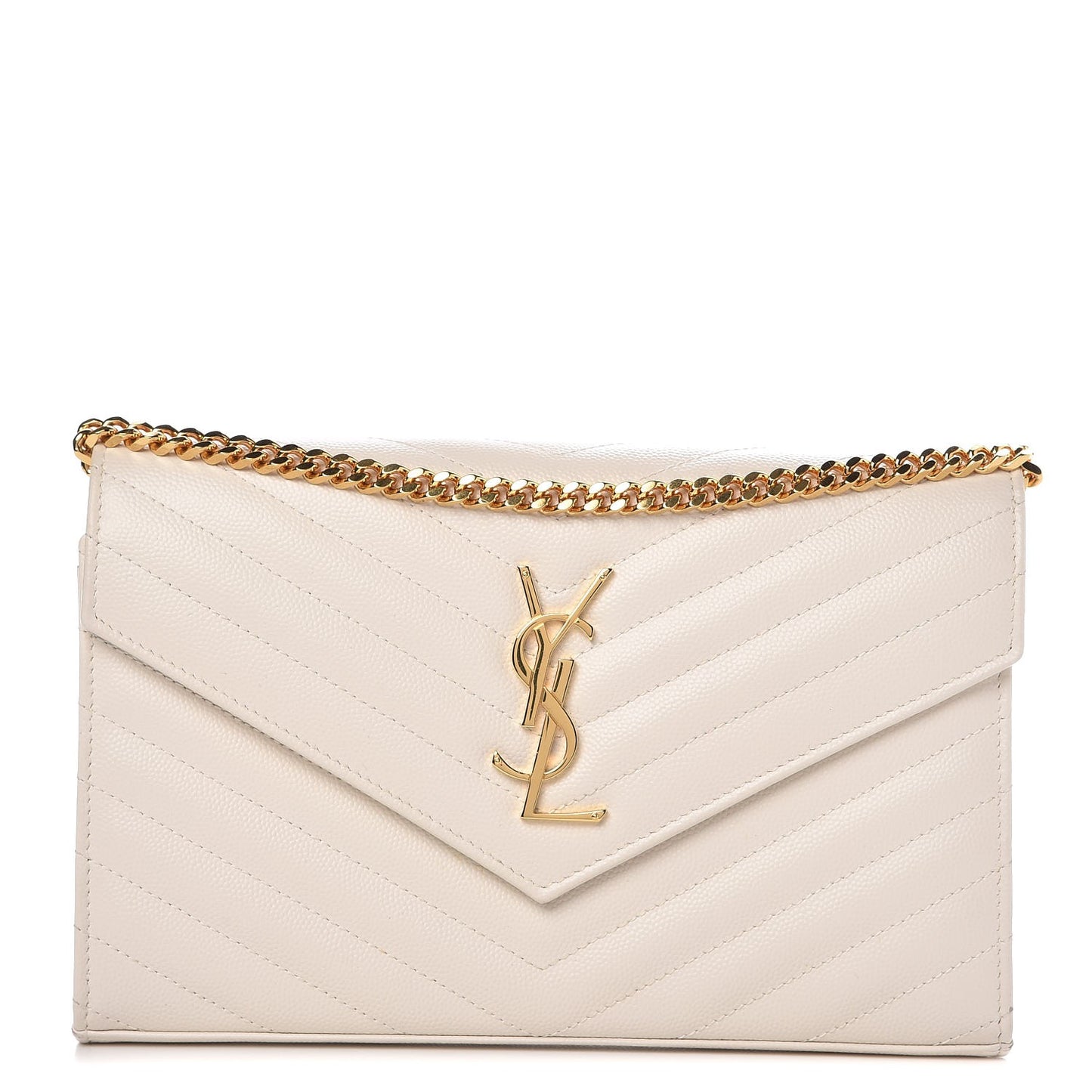 Grain De Poudre Matelasse Chevron Monogram Chain Wallet Porcellana