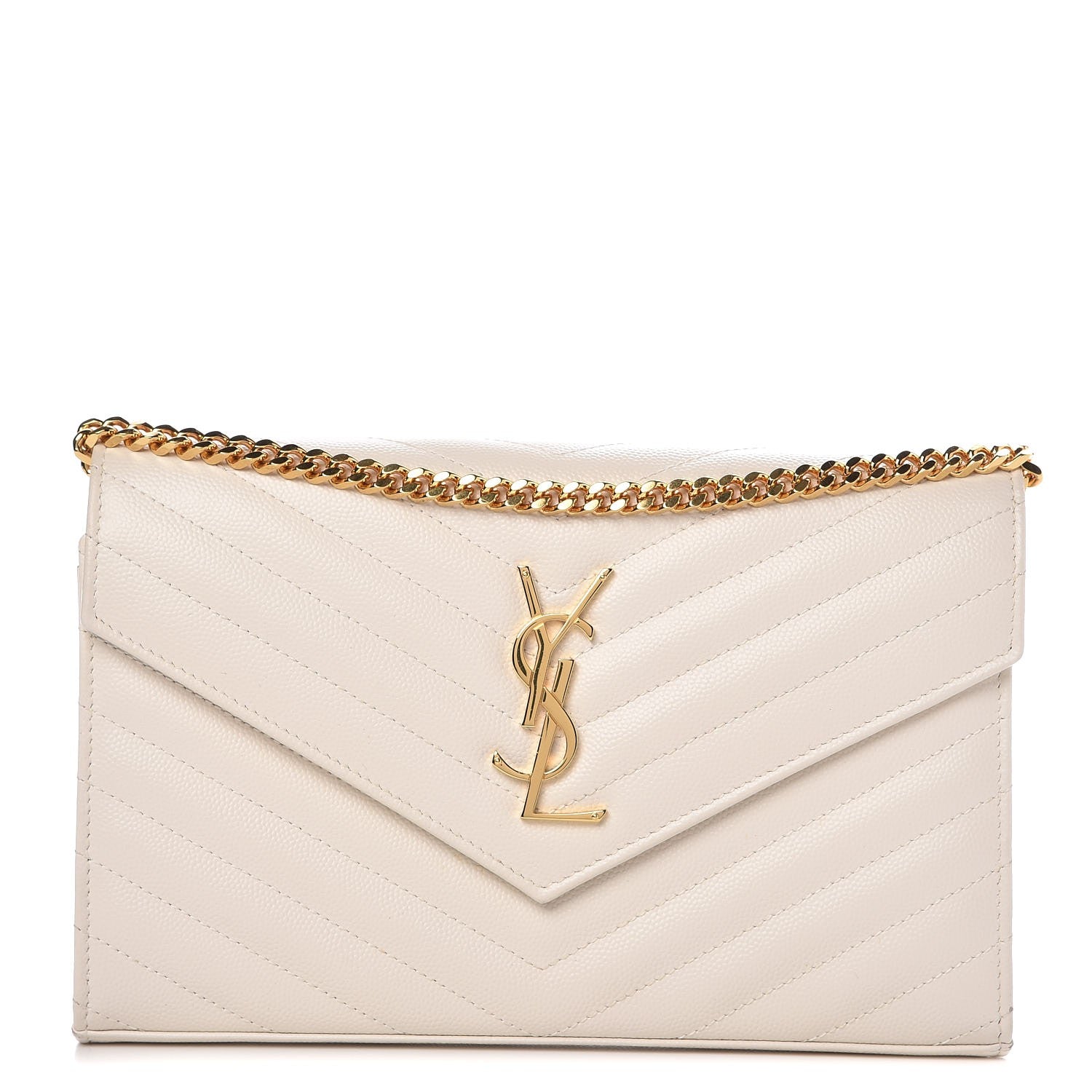Saint Laurent Grain De Poudre Matelasse Chevron Monogram Chain Wallet Porcellana 1 of 8