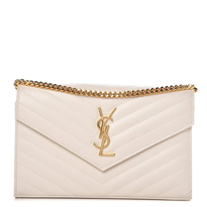 Saint Laurent Grain De Poudre Matelasse Chevron Monogram Chain Wallet Porcellana 1 of 8