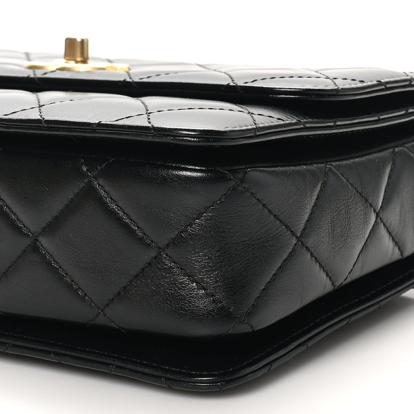 Shiny Calfskin Quilted Small Metal Chain Top Handle Flap Black