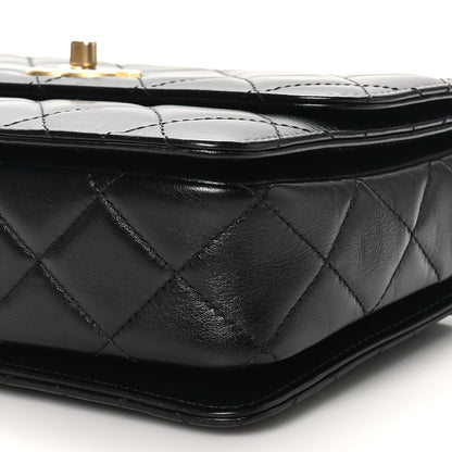 Chanel Shiny Calfskin Quilted Small Metal Chain Top Handle Flap Black 10 of 10