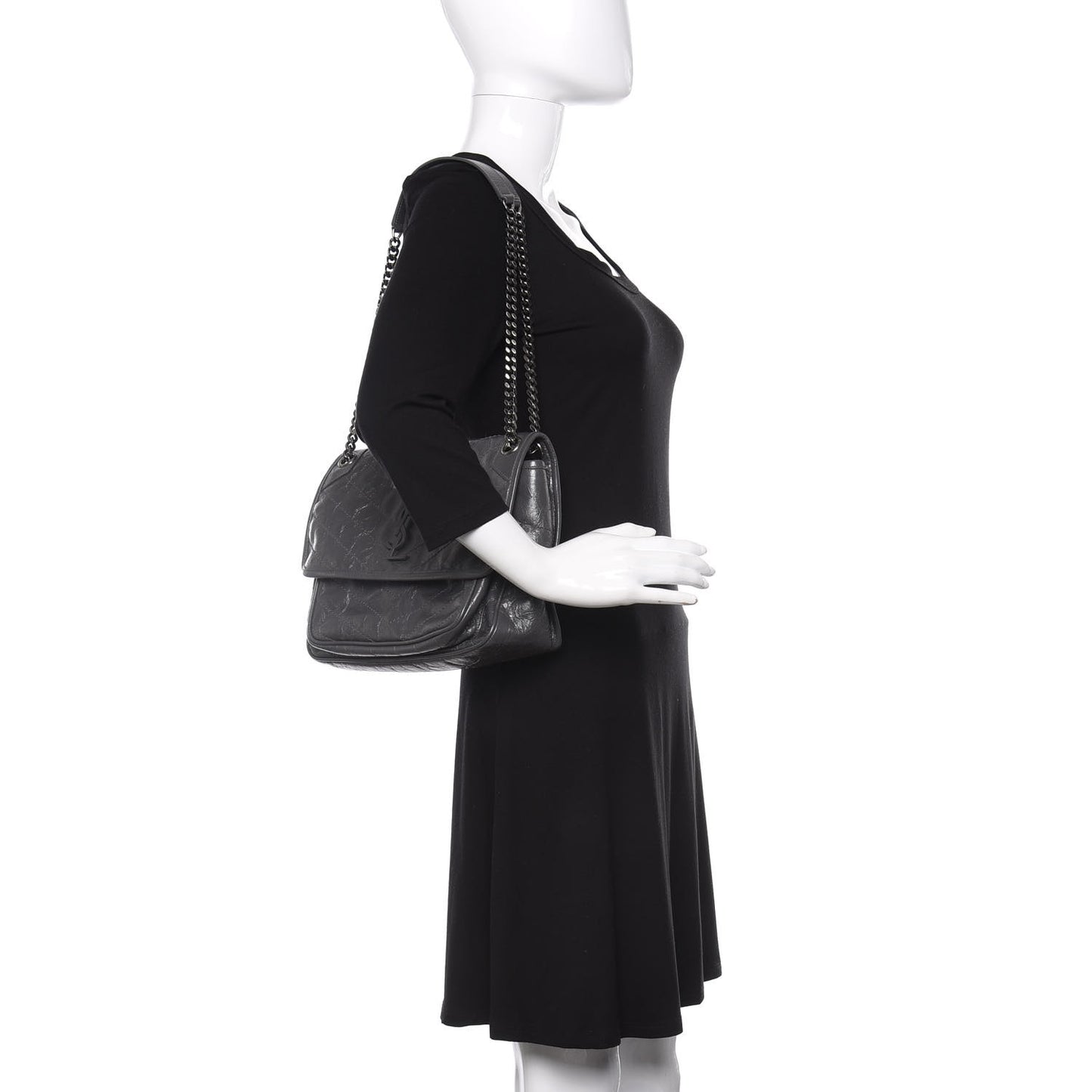 Crinkled Calfskin Matelasse Monogram Medium Niki Chain Satchel Storm