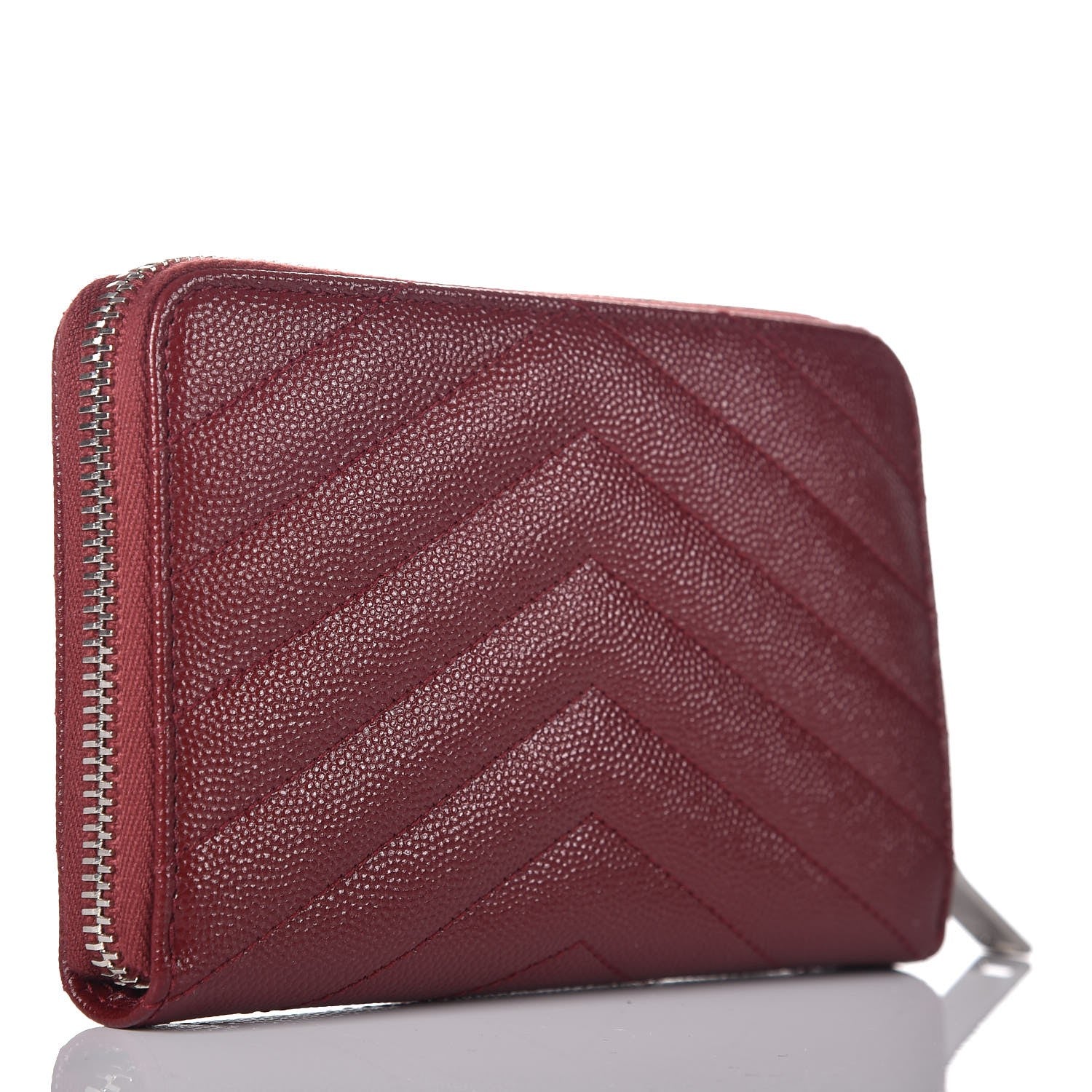 Saint Laurent Grain De Poudre Matelasse Chevron Monogram Zip Around Wallet Palissandre 3 of 8