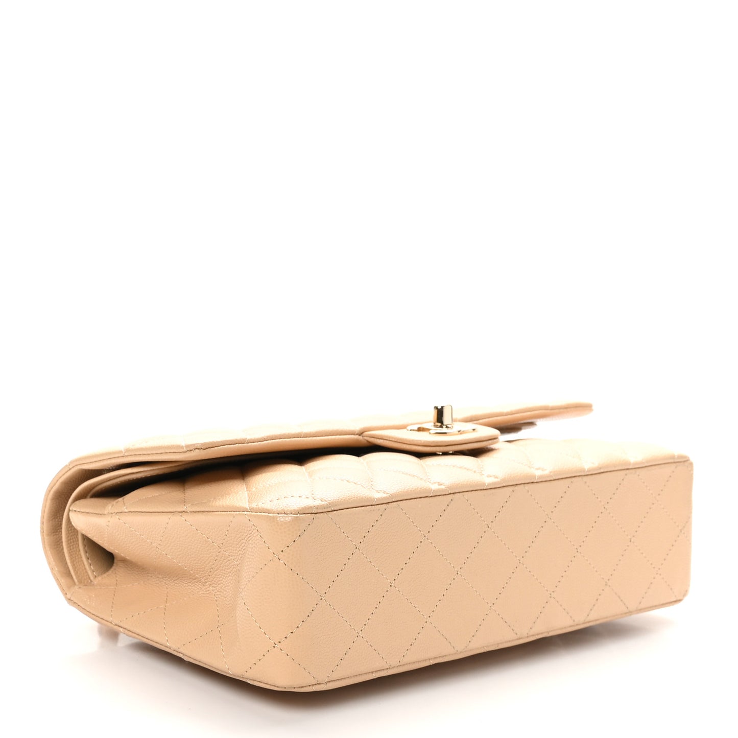 Caviar Quilted Medium Double Flap Light Beige
