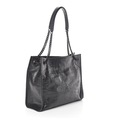 Saint Laurent Calfskin Crocodile Embossed Monogram Medium Niki Shopping Bag Black 3 of 9