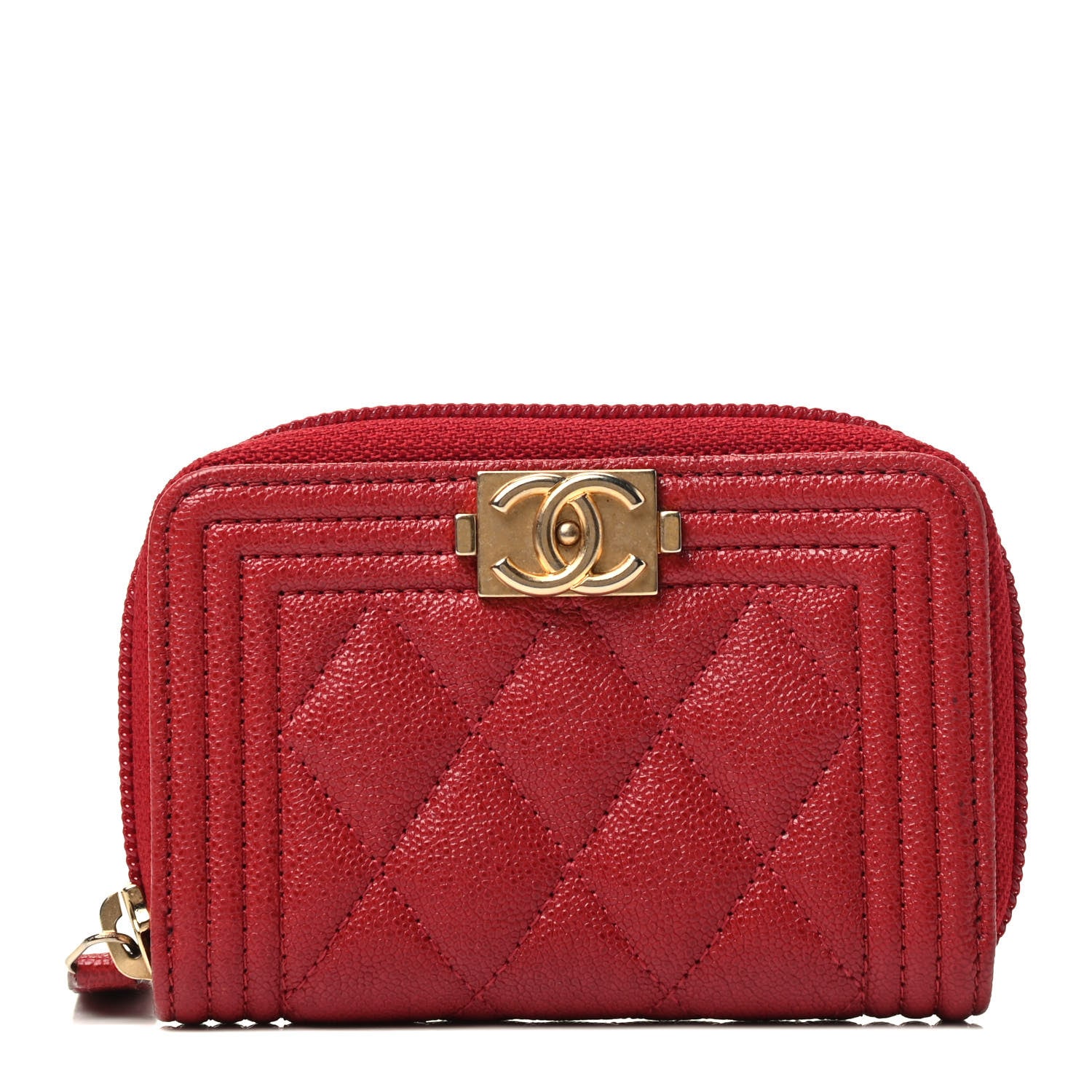 Chanel Iridescent Caviar Quilted Boy Zip Around Coin Purse Wallet Red 1 of 3