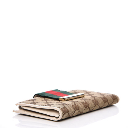 Gucci Monogram Calfskin Ladies Web Long Wallet Beige Ebony Off White 4 of 9