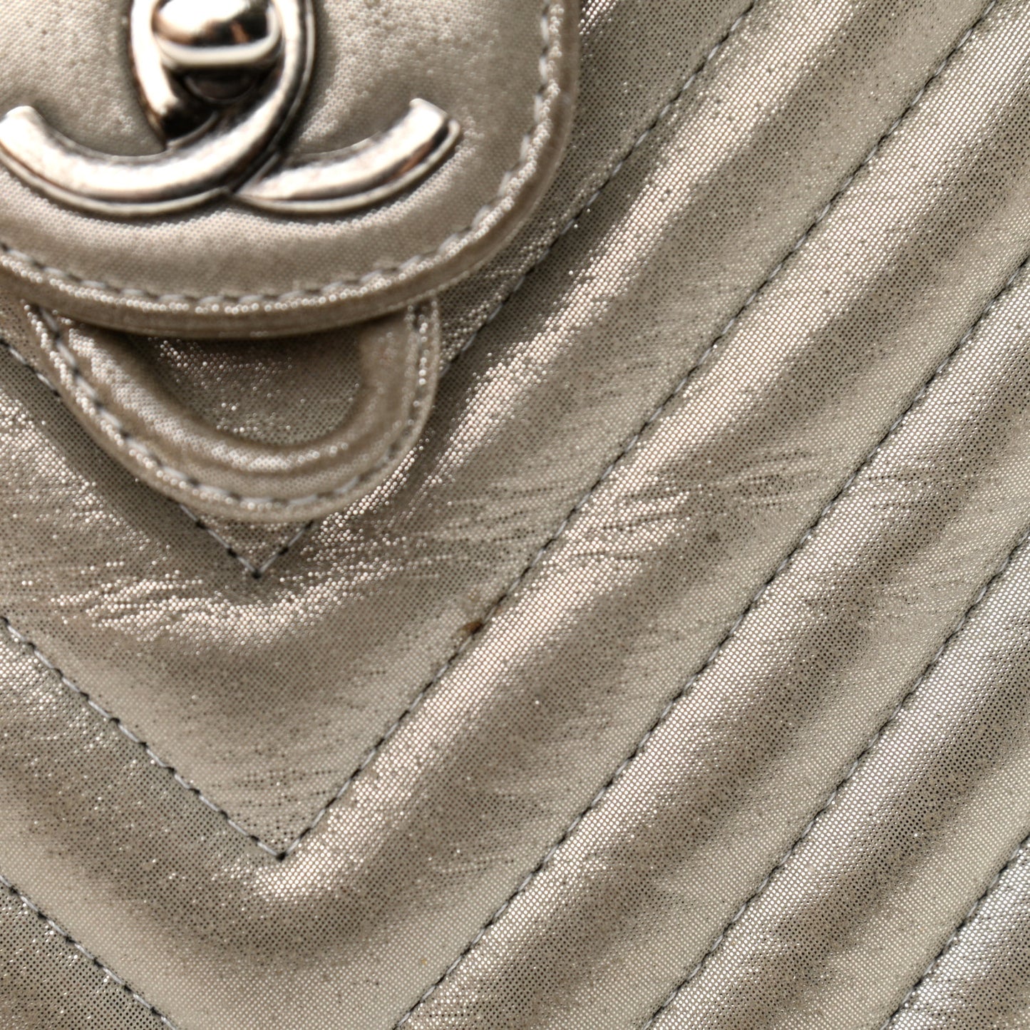 Iridescent Calfskin Chevron Quilted Large Urban Spirit Backpack Silver