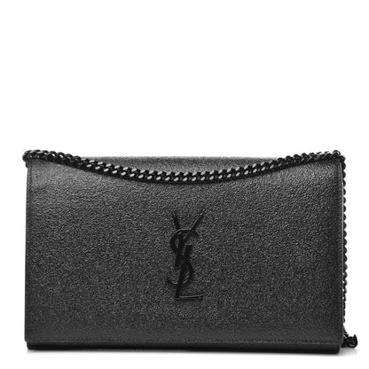 Saint Laurent Grained Metallic Calfskin Monogram Chain Wallet Black 1 of 7