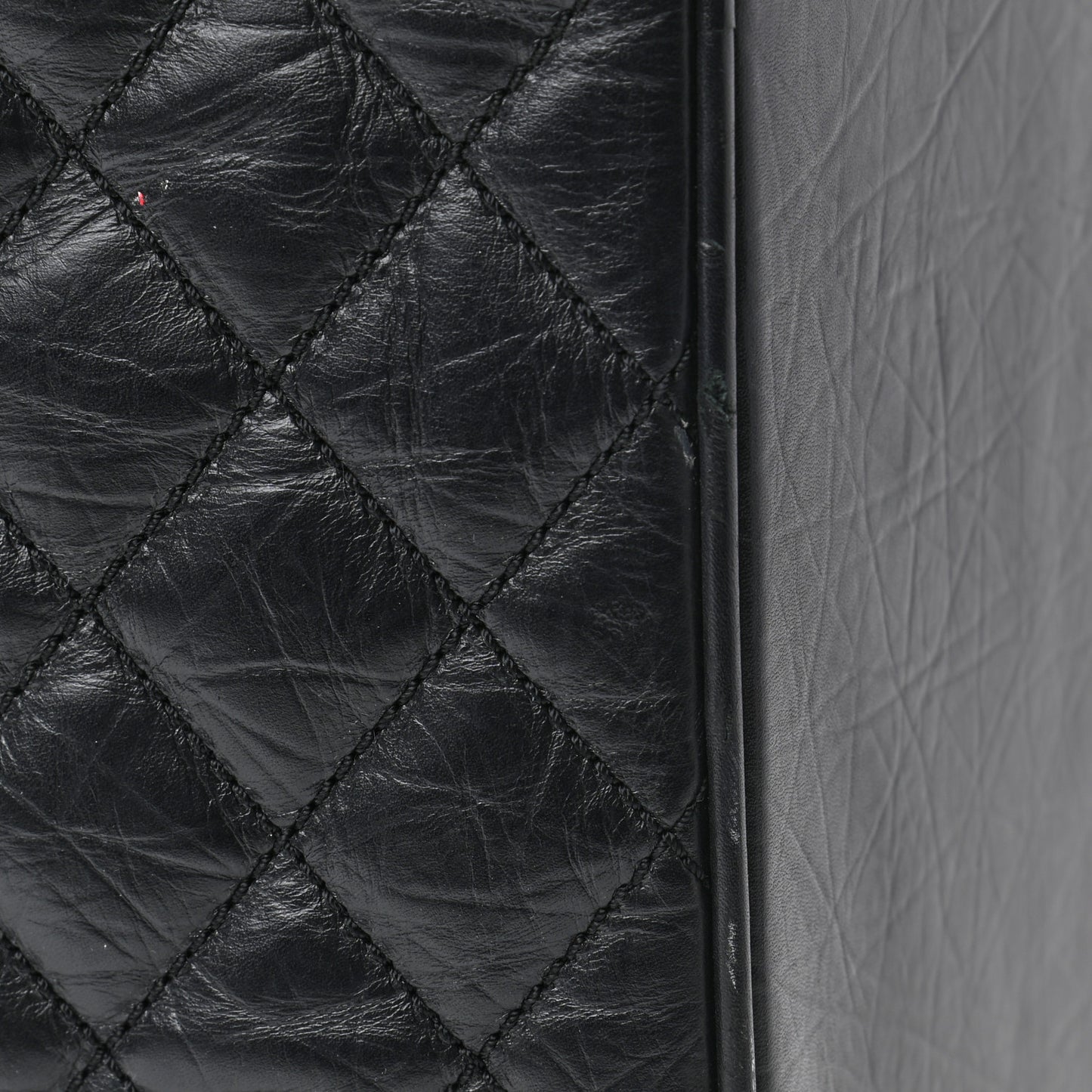 Aged Calfskin Quilted Trolley Rolling Luggage Black