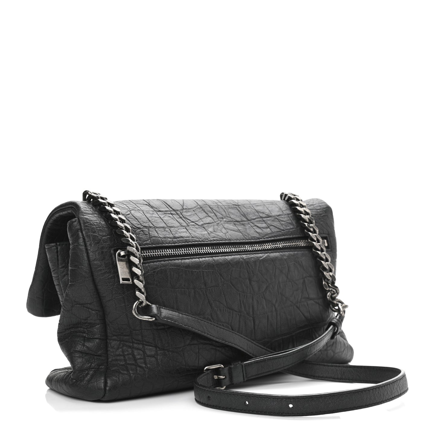 Calfskin Crocodile Embossed Medium West Hollywood Monogram Fold-Over Black