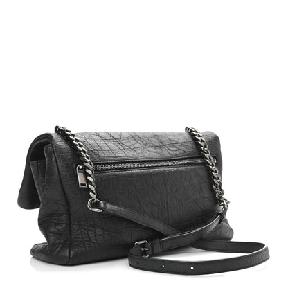 Saint Laurent Calfskin Crocodile Embossed Medium West Hollywood Monogram Fold-Over Black 3 of 11