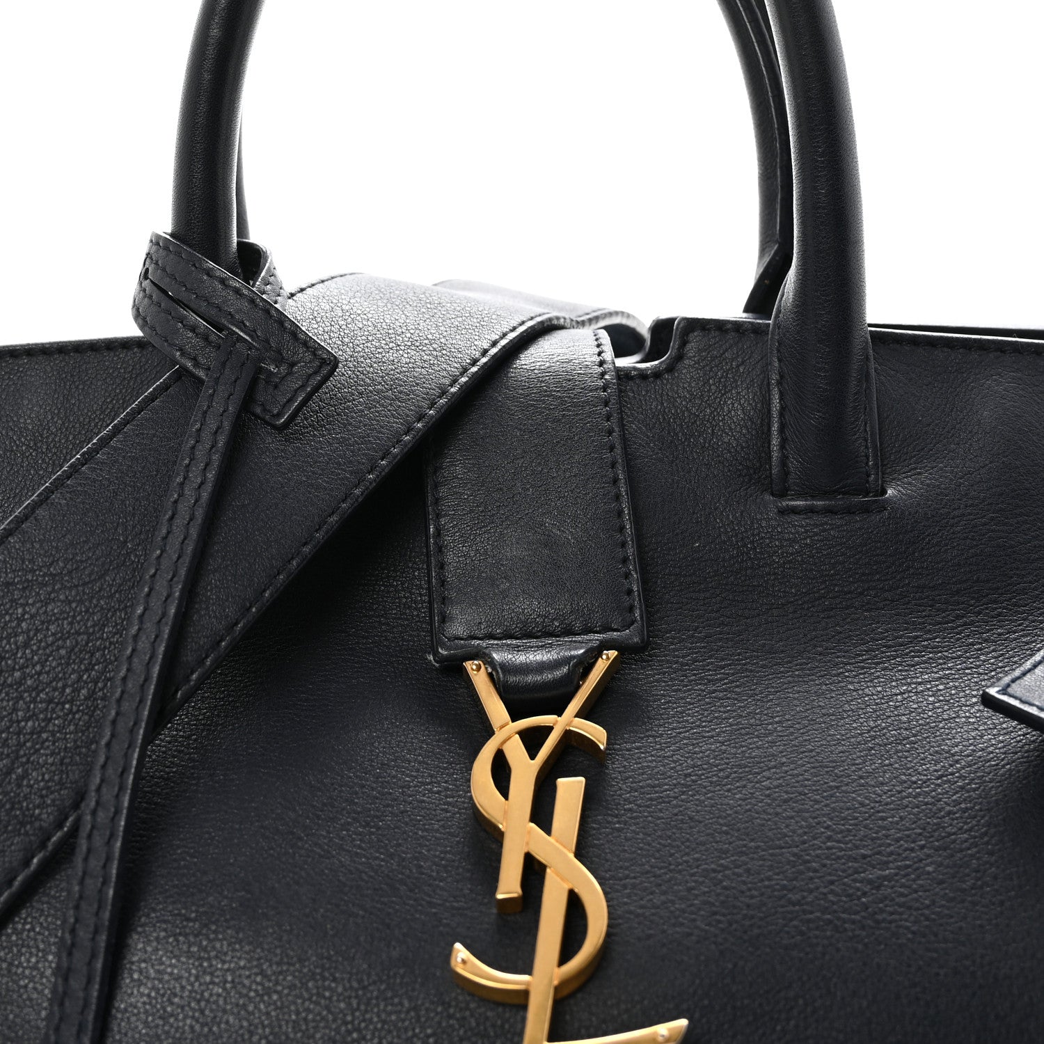 Saint Laurent Calfskin Suede Small Monogram Downtown Cabas Navy Blue 7 of 9