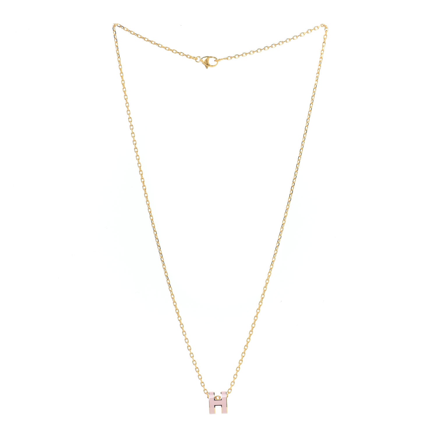 Hermes Lacquered Gold Mini Pop H Pendant Necklace Rose Dragee 3 of 5