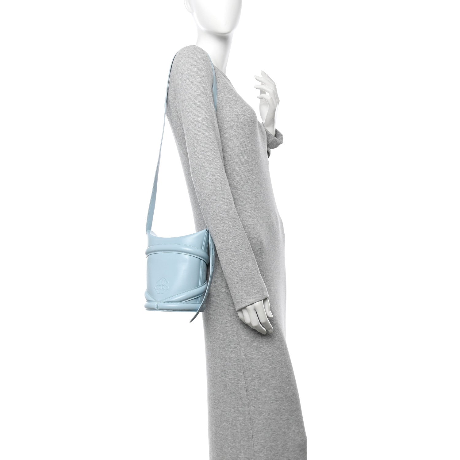 Alexander McQueen Calfskin Mini Curve Bucket Bag Pale Blue 2 of 12