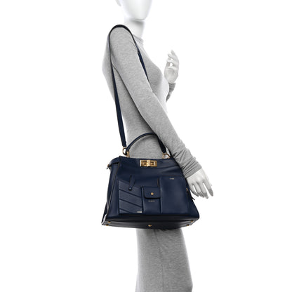 Fendi Vitello Seta Shiny Nappa Medium 3 Pocket Peekaboo Iconic Satchel Blueberry 2 of 10