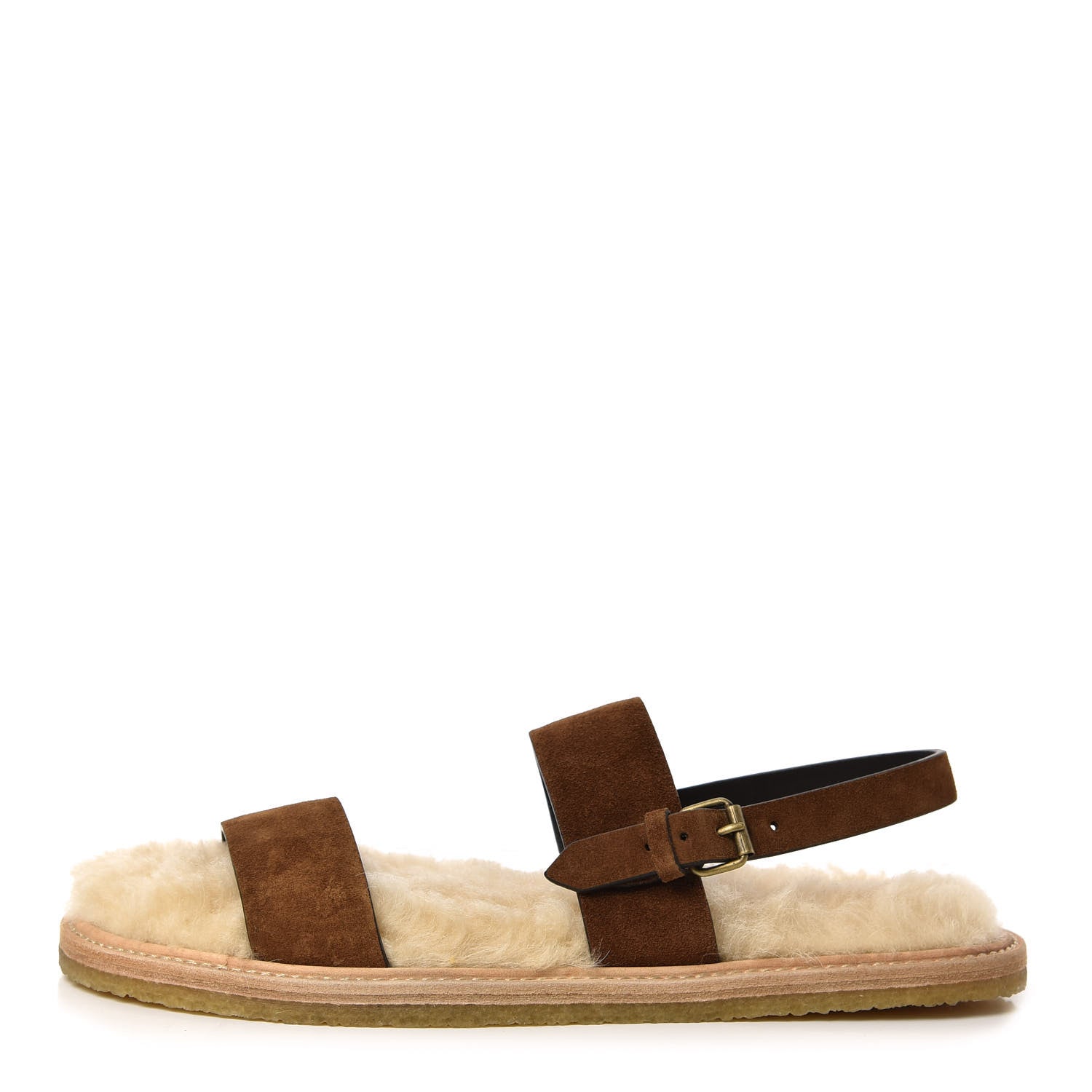 Saint Laurent Suede Shearling Joan Noe 05 Flat Sandals 39.5 Land 1 of 10