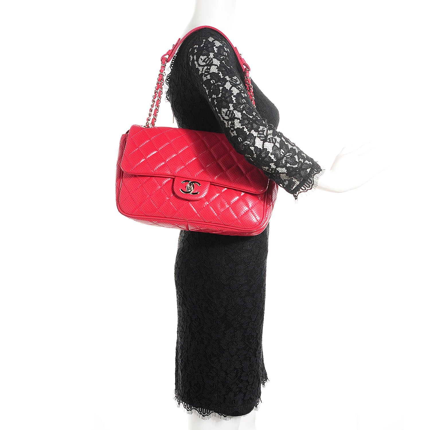 Chanel Perforated Lambskin Jumbo Punch Flap Dark Pink 3 of 8