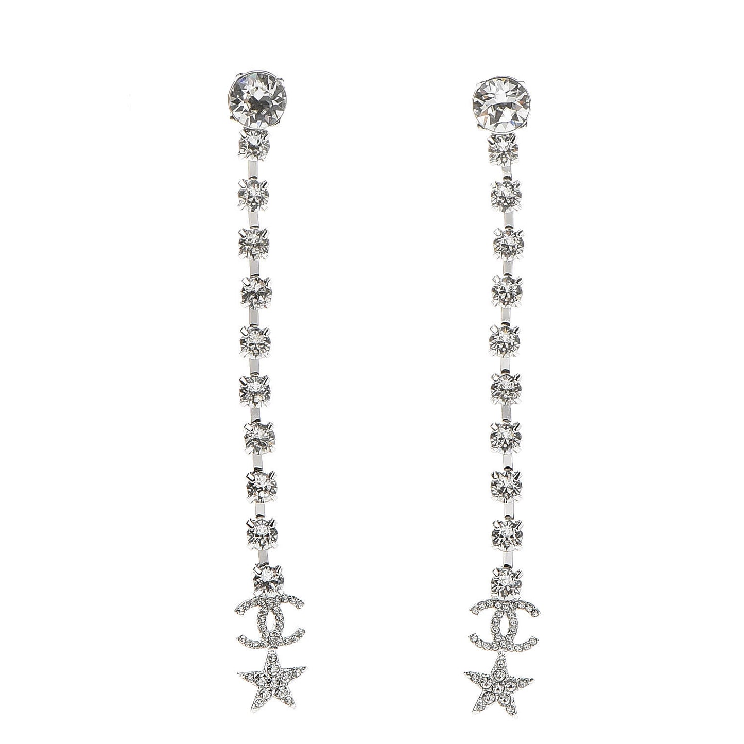 Crystal CC Star Dangle Earrings Silver