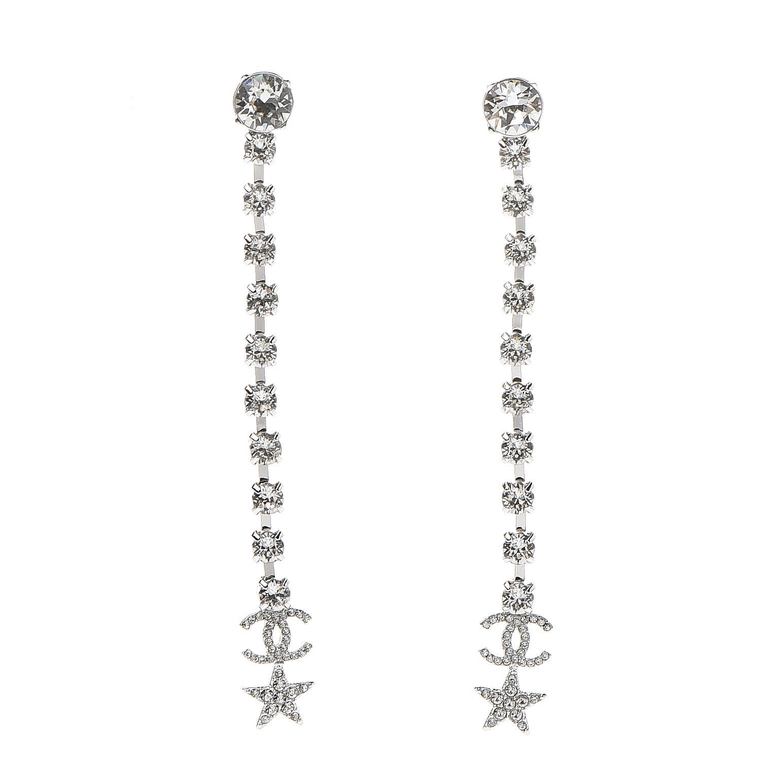 Chanel Crystal CC Star Dangle Earrings Silver 1 of 4