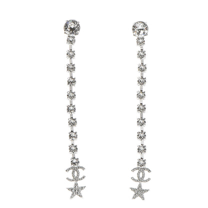 Chanel Crystal CC Star Dangle Earrings Silver 1 of 4