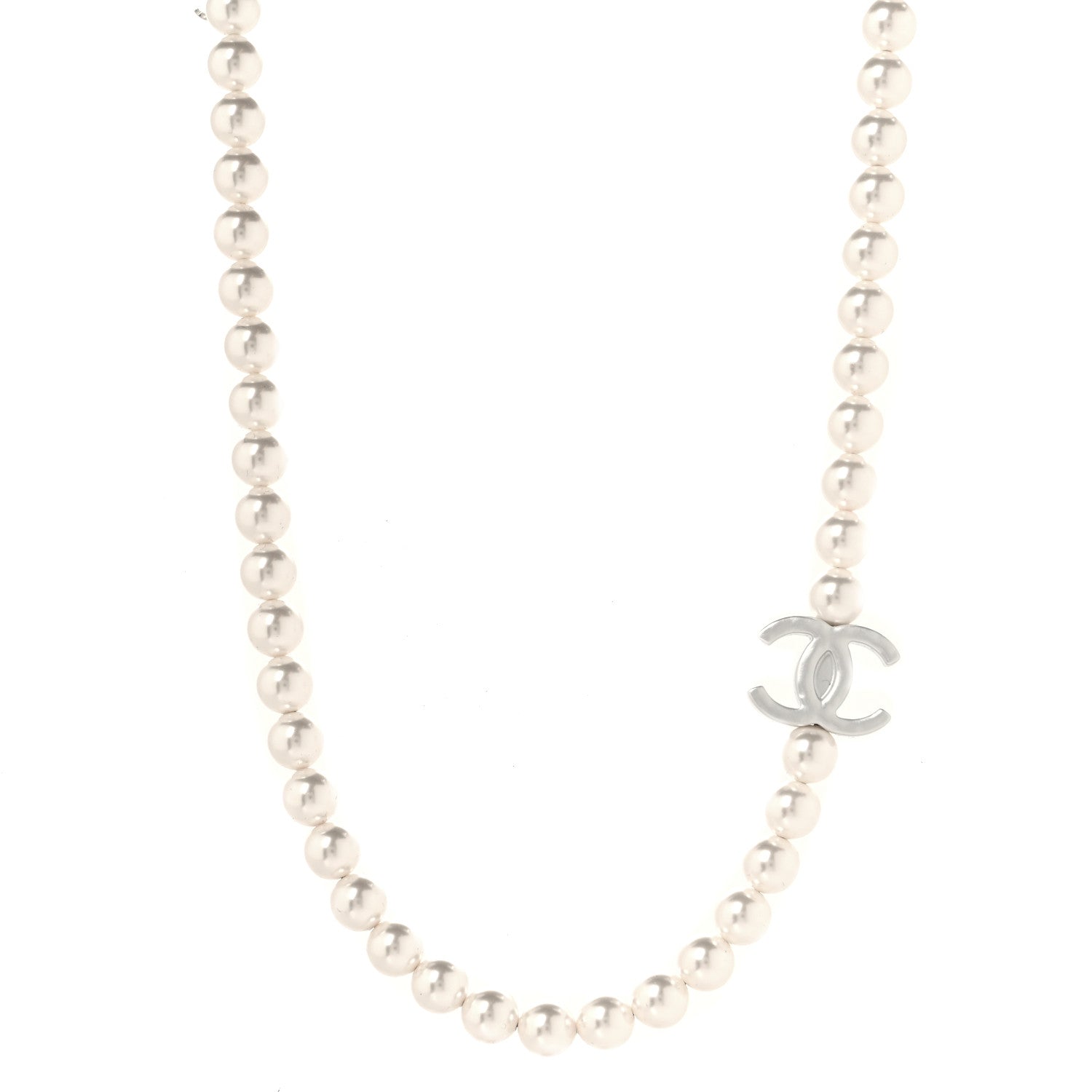 Chanel Pearl Resin CC Choker Necklace Pearly White Silver 1 of 5
