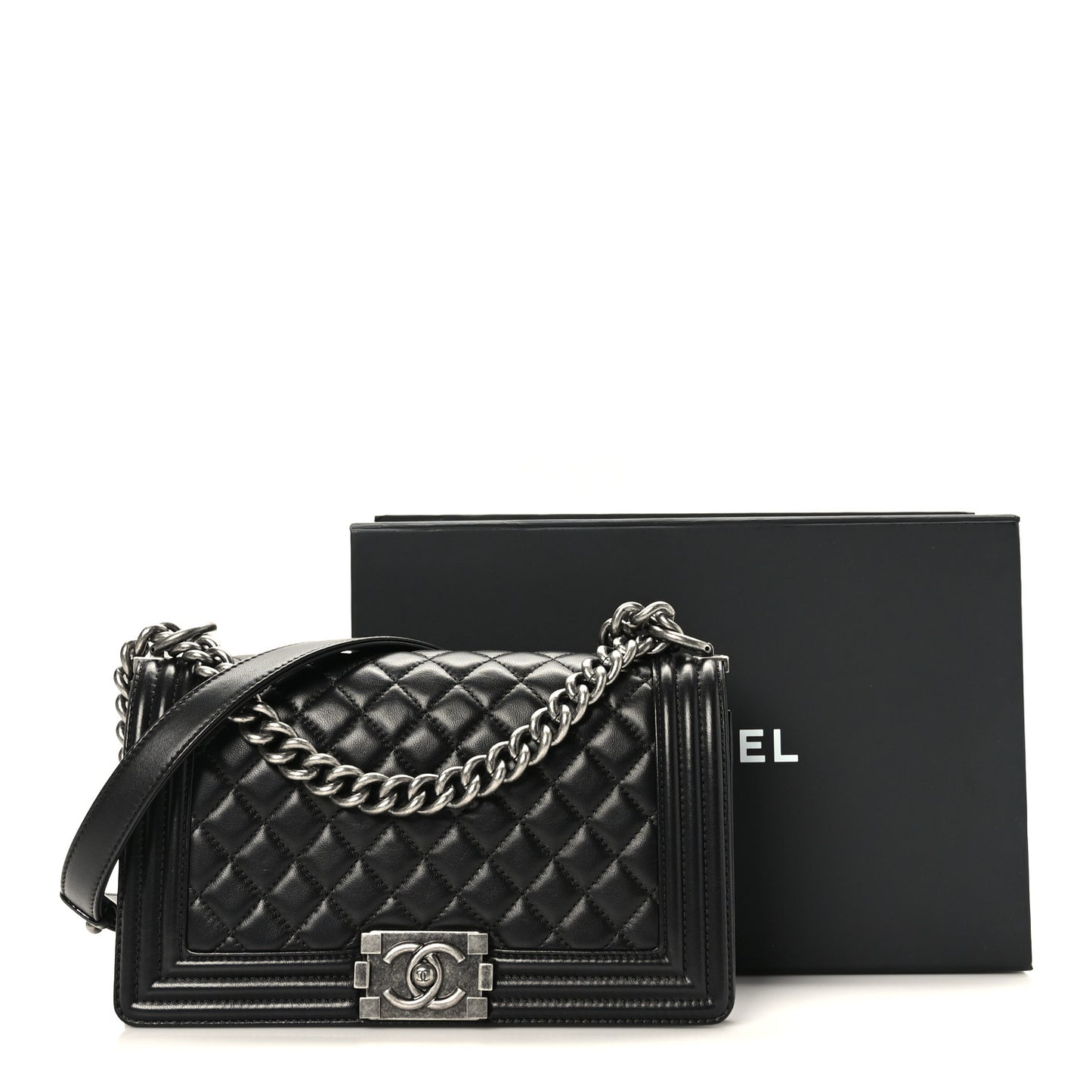 Lambskin Quilted Medium Boy Flap Black