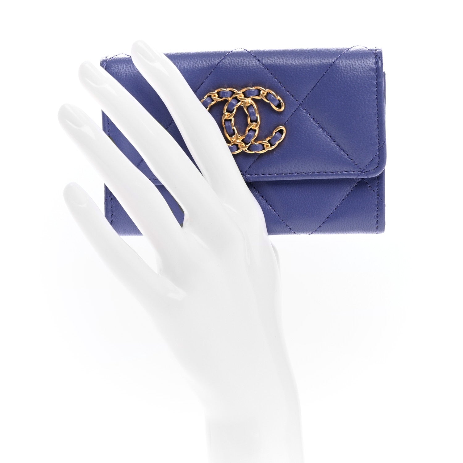 Chanel Goatskin Quilted Chanel 19 Small Flap Wallet Purple 1638151