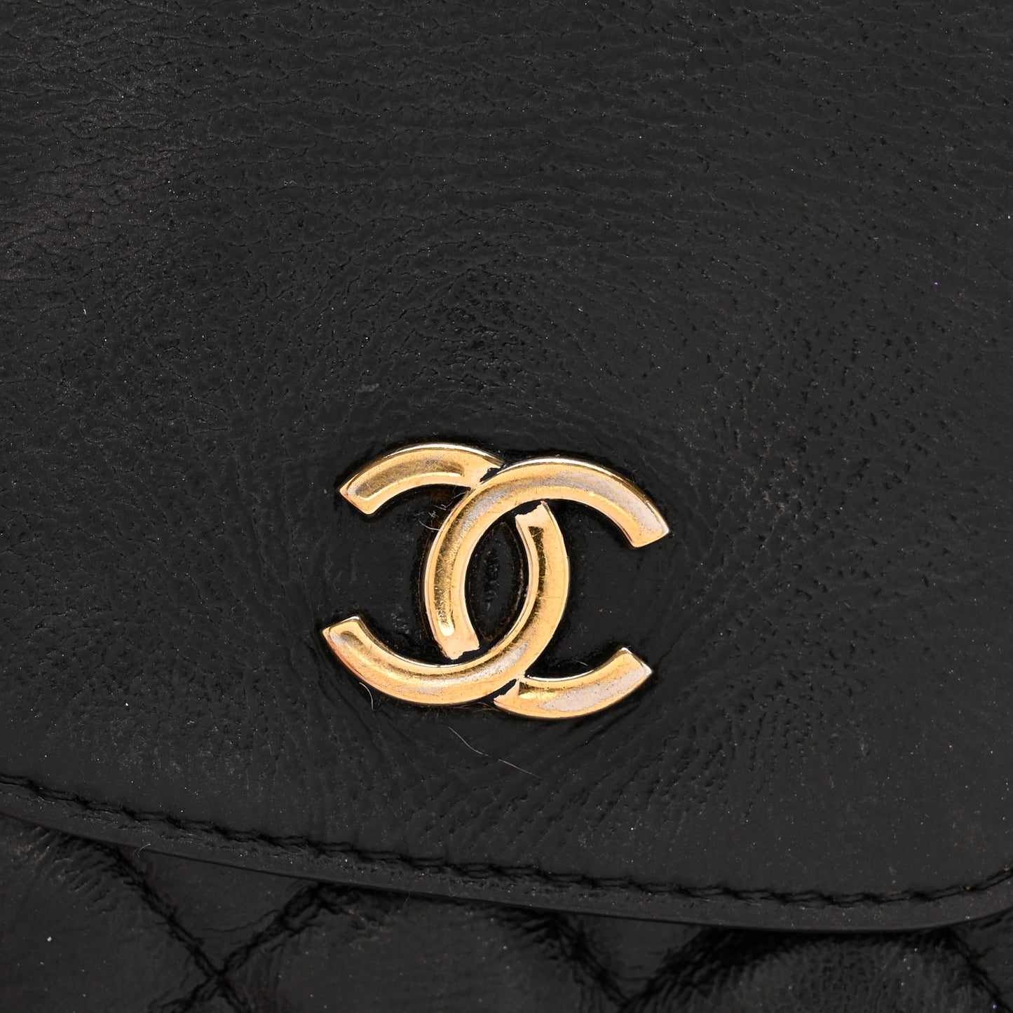Glazed Calfskin Quilted Double Pocket Crossbody Flap Black