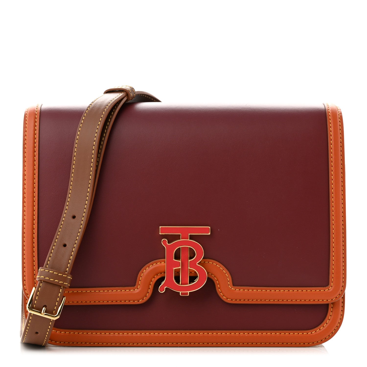 Burberry Smooth Calfskin Monogram Medium TB Bag Burgundy Multicolor 1 of 9