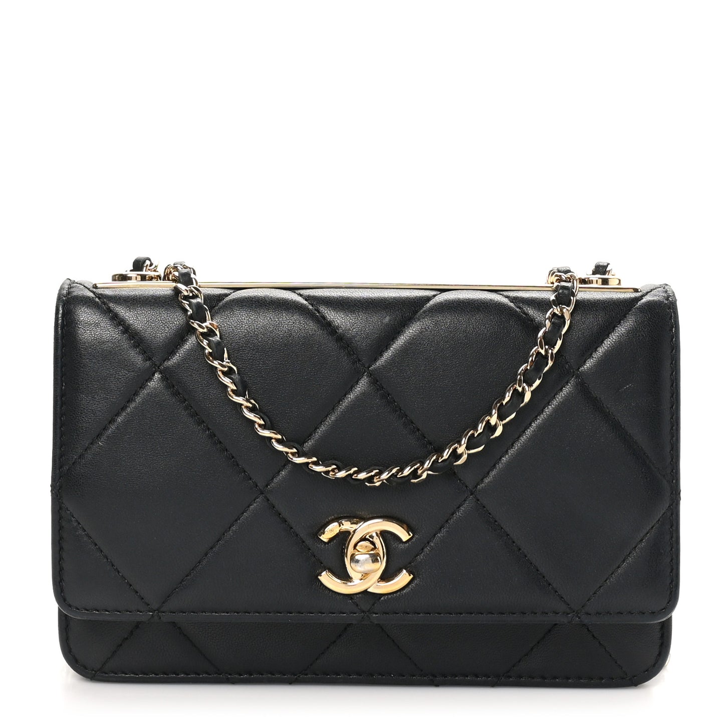 Lambskin Quilted Trendy CC Wallet On Chain WOC Black