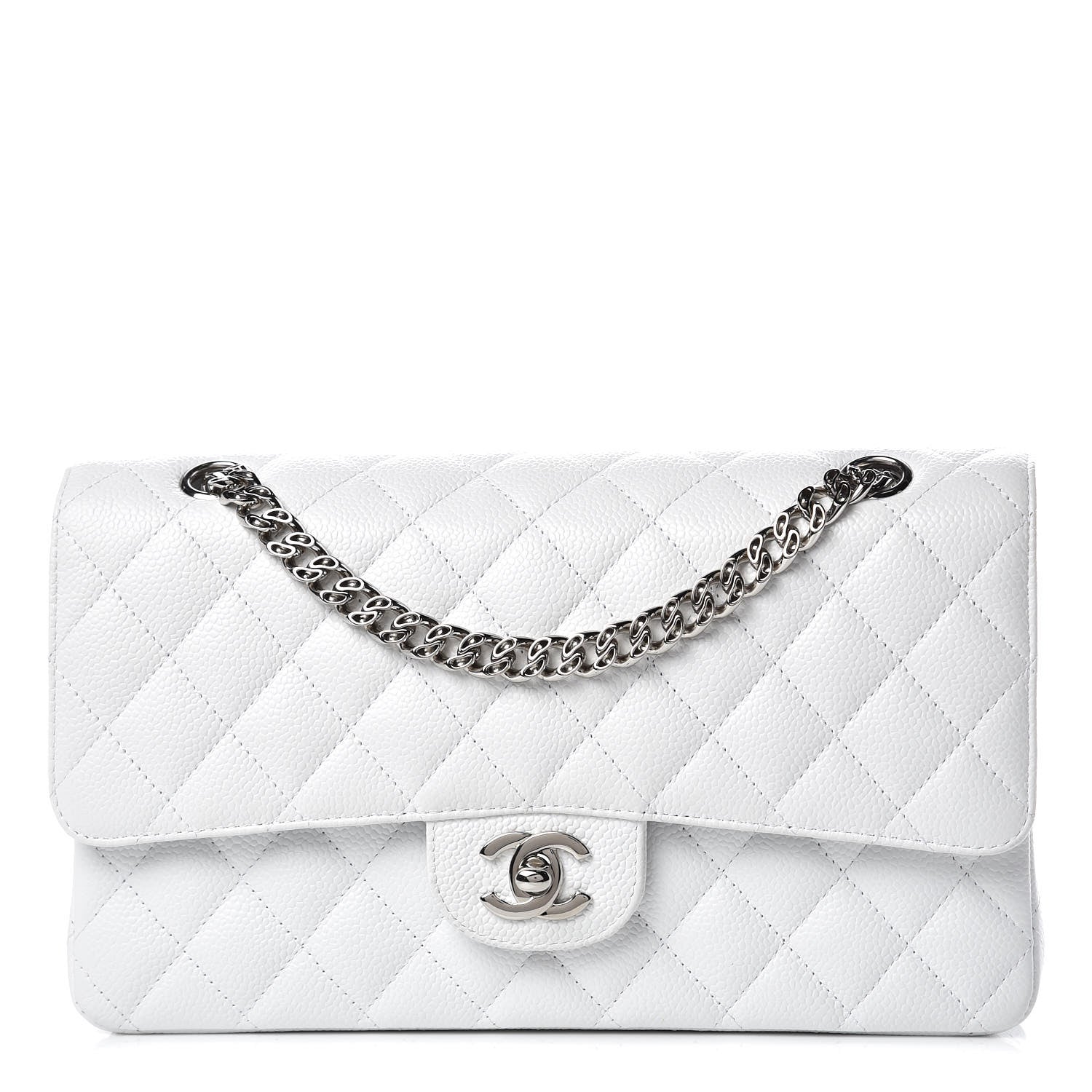 Chanel Caviar Quilted Medium Double Flap Bijoux Chain White 1 of 13