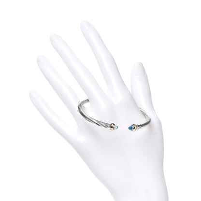 David Yurman Sterling Silver 18K Yellow Gold Blue Topaz 4mm Cable Classics Bracelet 2 of 4