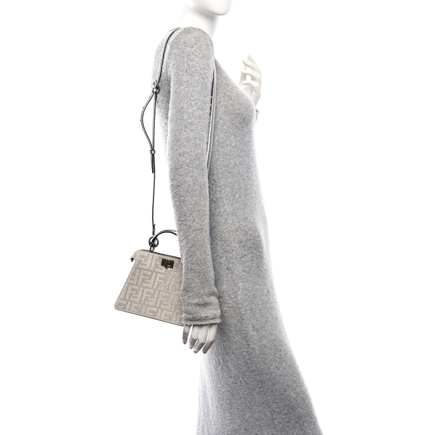 Crystal Vitello Laminato FF Petite Peekaboo I SEE U Satchel Crystal Argento
