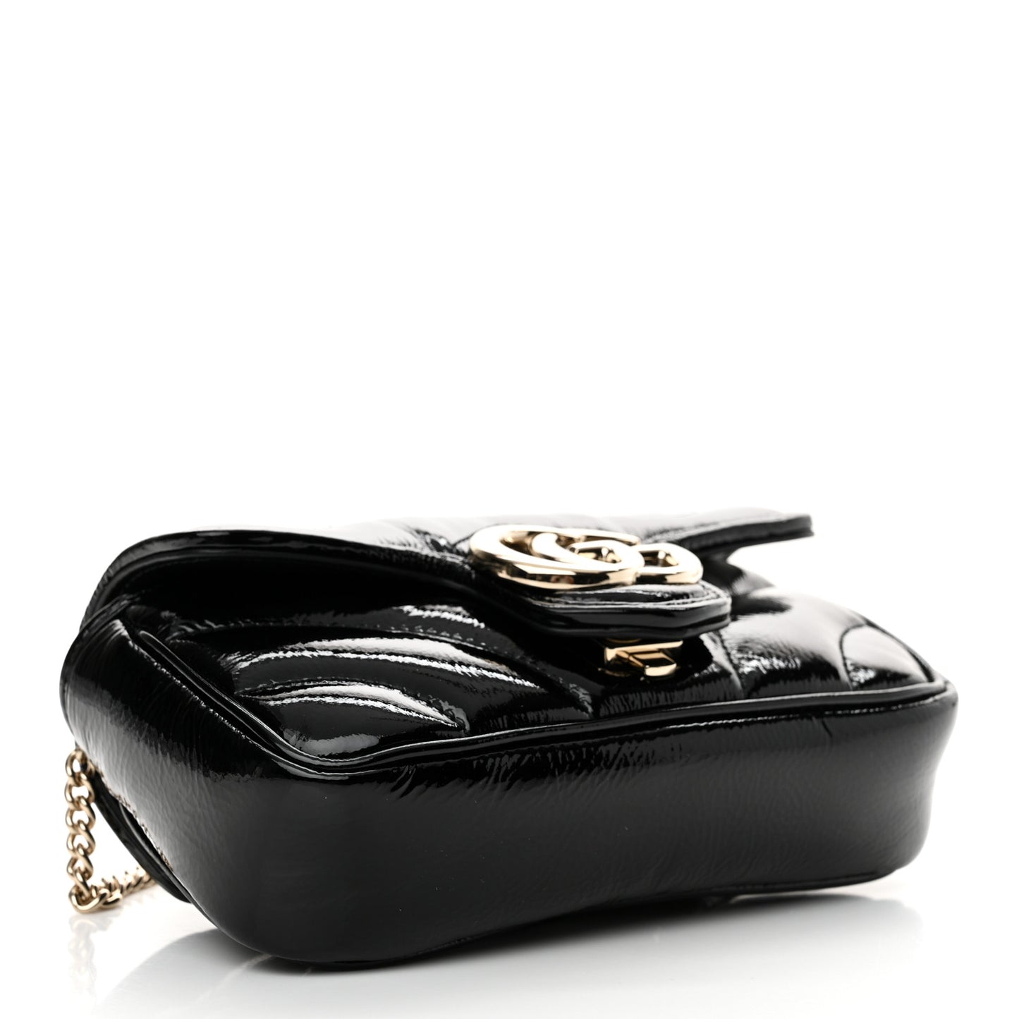 Patent Lambskin Matelasse Super Mini GG Marmont Shoulder Bag Black