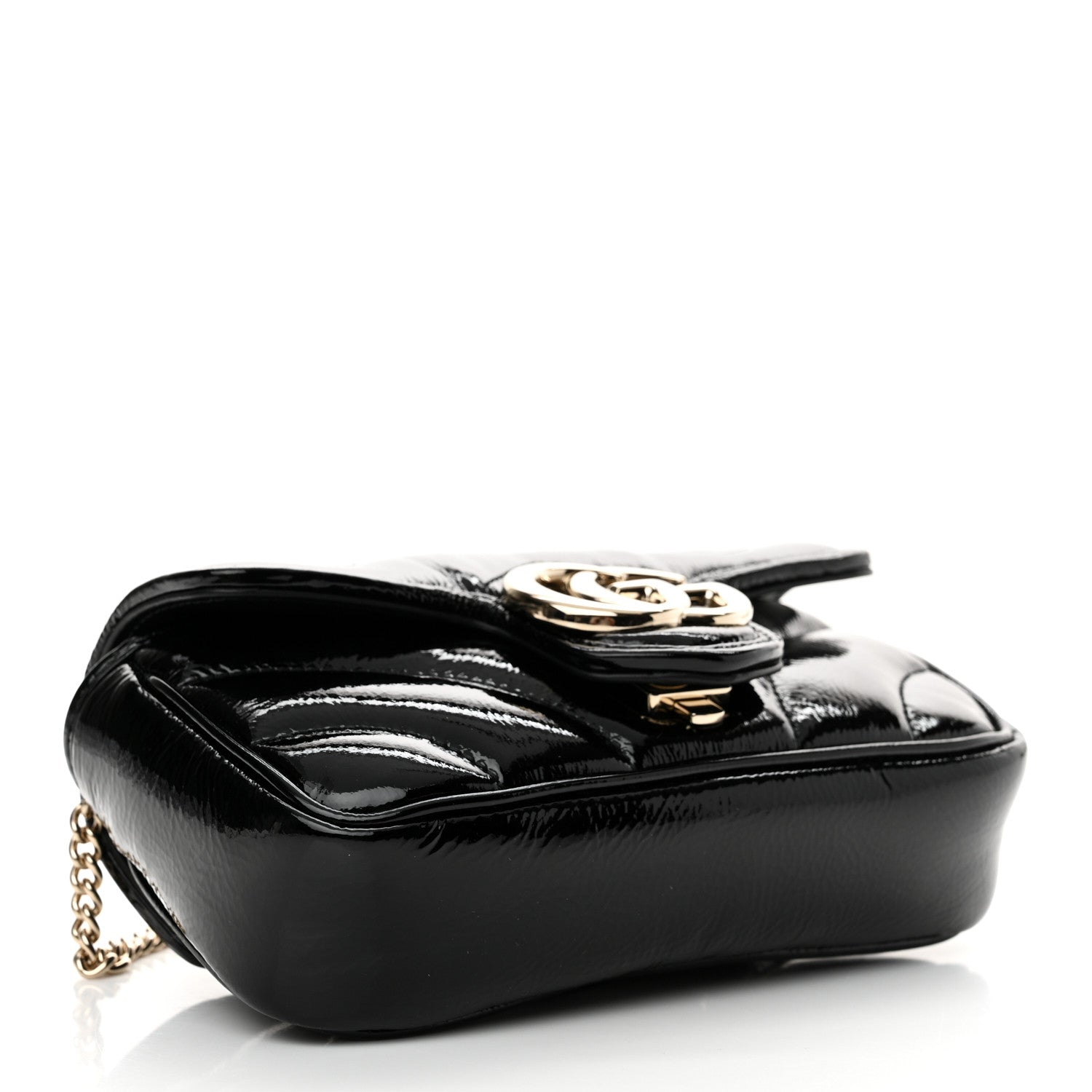 Gucci Patent Lambskin Matelasse Super Mini GG Marmont Shoulder Bag Black 4 of 11