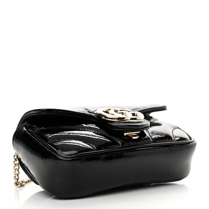 Gucci Patent Lambskin Matelasse Super Mini GG Marmont Shoulder Bag Black 4 of 11