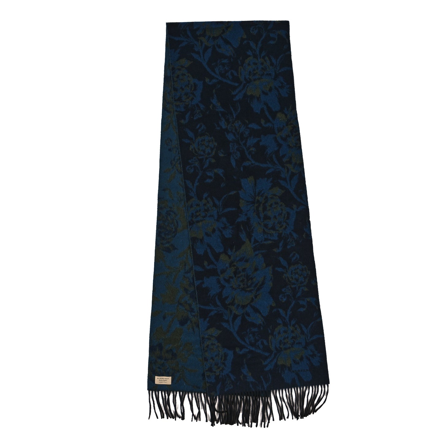 Cashmere Floral Fringe Scarf Blue Green