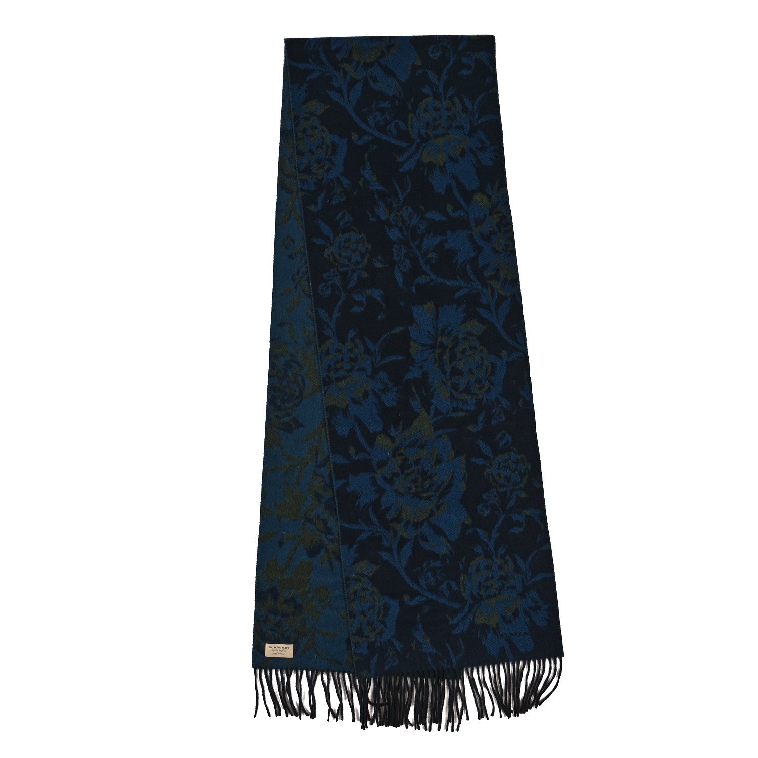 Burberry Cashmere Floral Fringe Scarf Blue Green 2 of 3