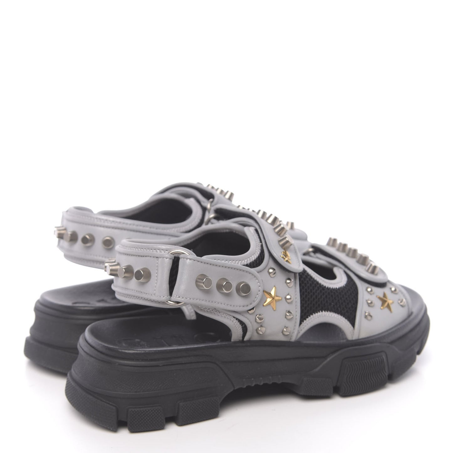 Technical Canvas Calfskin Reflective Studded Mens Aguru Sandals 6.5 Silver Black
