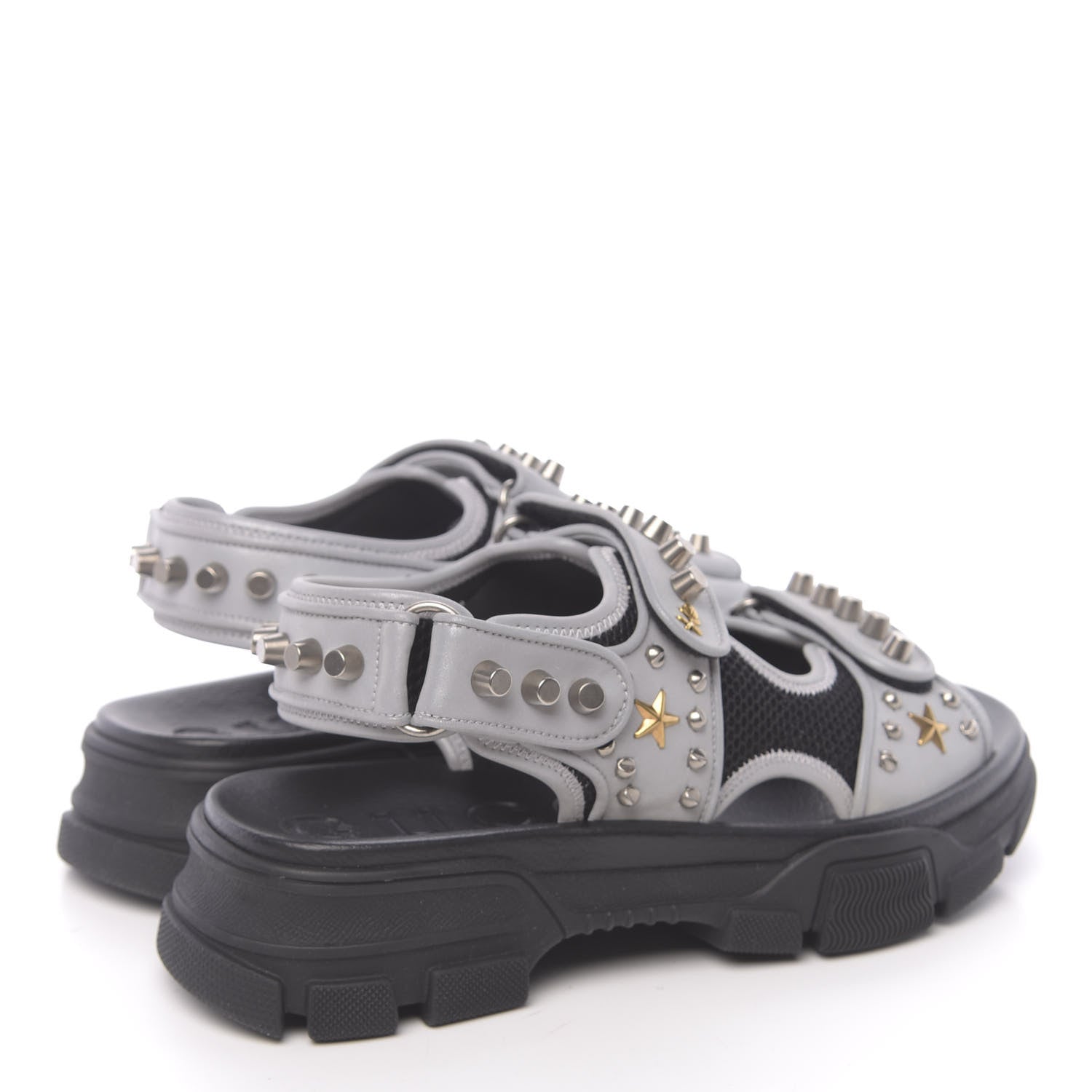 Gucci Technical Canvas Calfskin Reflective Studded Mens Aguru Sandals 6.5 Silver Black 4 of 7