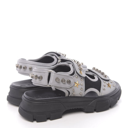 Gucci Technical Canvas Calfskin Reflective Studded Mens Aguru Sandals 6.5 Silver Black 4 of 7