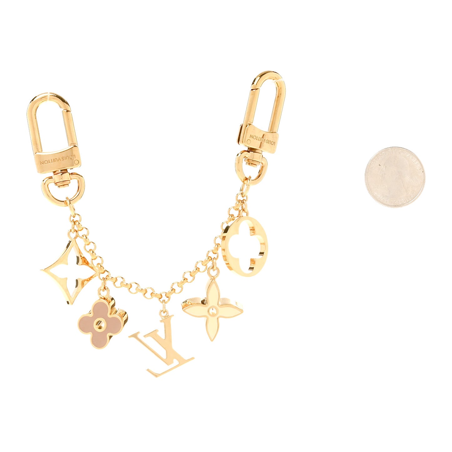 Brass Enamel Fleur De Monogram Bag Charm Chain Gold
