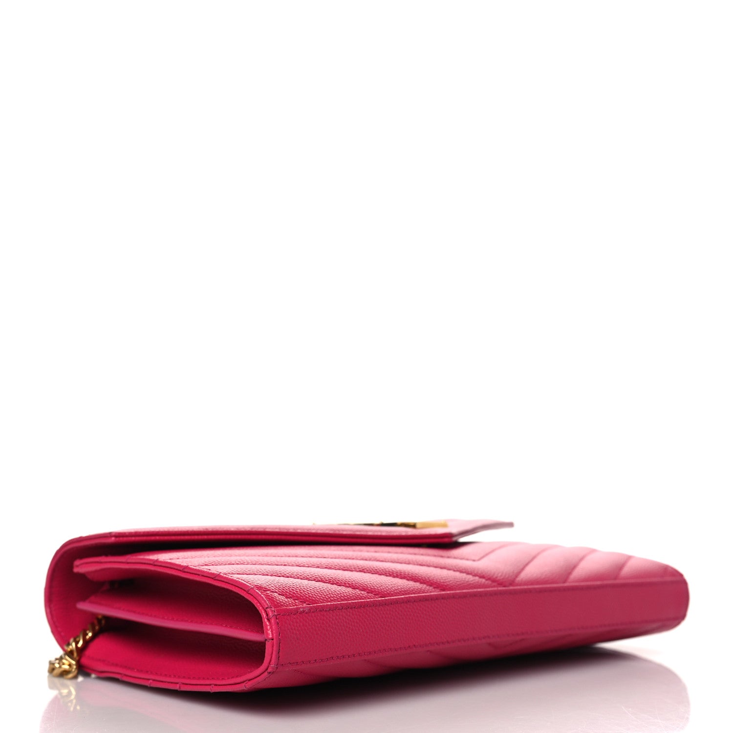 Saint Laurent Grain De Poudre Matelasse Chevron Monogram Chain Wallet Lipstick Fuchsia 4 of 9