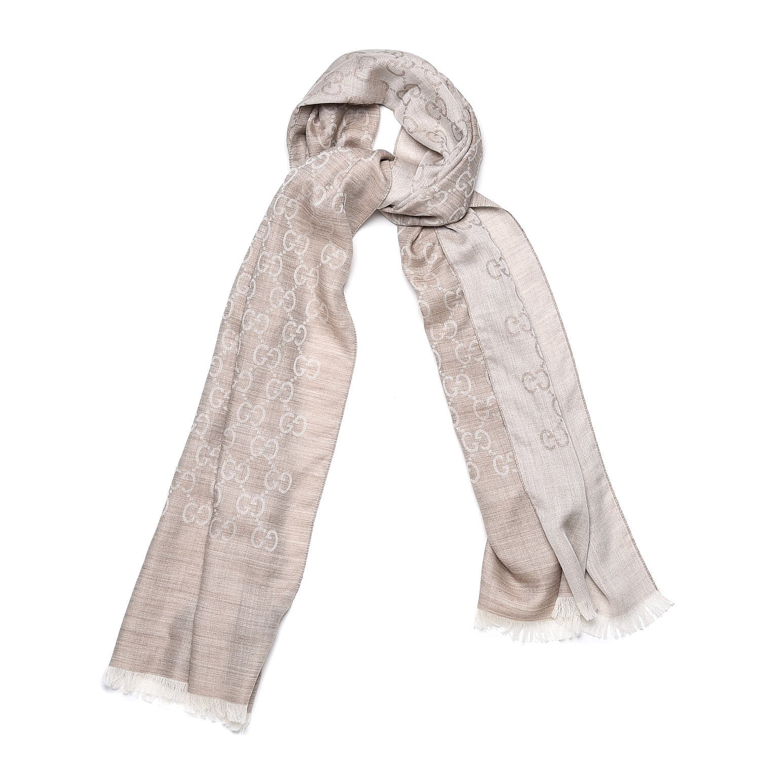 Gucci Wool Silk GG Monogram GGNat Scarf Sand 1 of 5