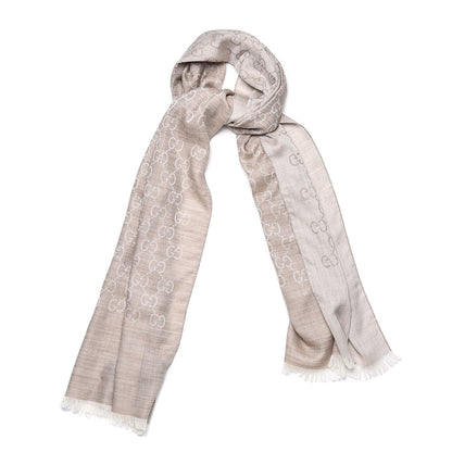 Gucci Wool Silk GG Monogram GGNat Scarf Sand 1 of 5