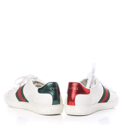Gucci Calfskin Ayers Bee Embroidered Womens Ace Sneakers 37 White Green 6 of 13