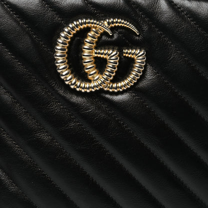 Gucci Vintage Effect Calfskin Matelasse Diagonal Small Torchon GG Marmont Bamboo Top Handle Shoulder Bag Black Romantic Cherry 8 of 10